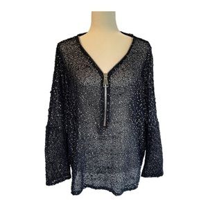 Alfani Woman Blue Silver Shimmer Mesh Open-Knit Tunic Pullover Size 2X